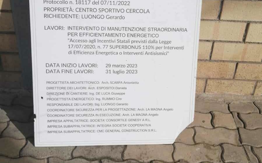 Cercola. “Superbonus 110” alla Cittadella Sportiva di Caravita sarebbe irregolare. L’assessore Domenico Busiello ha attivato i controlli