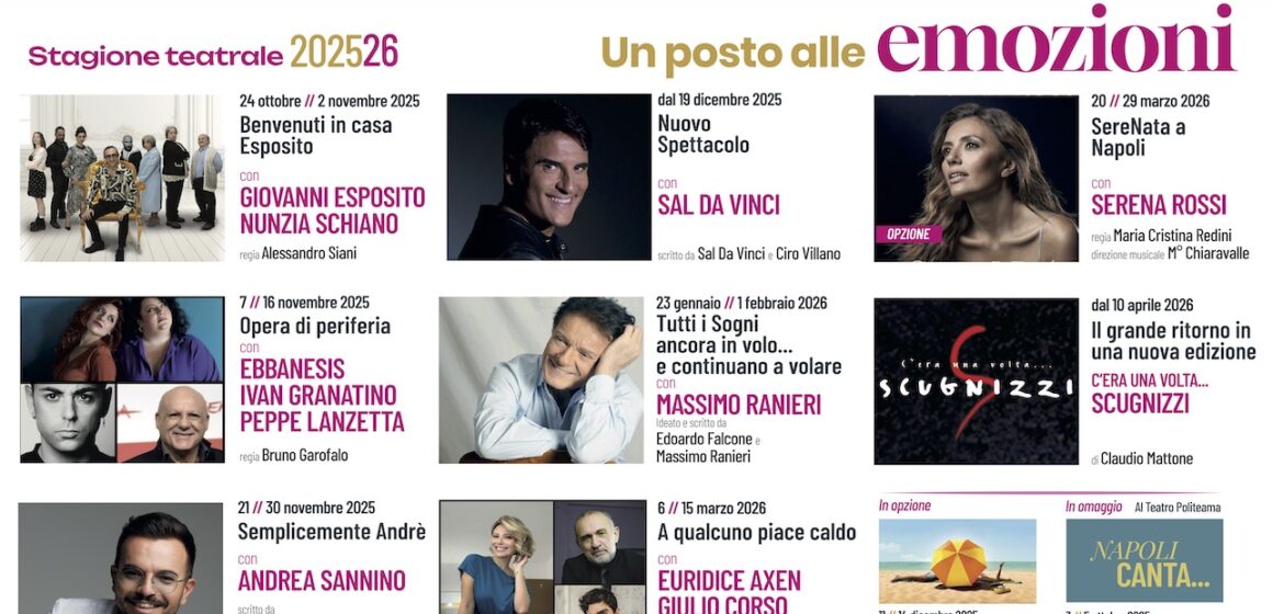 augusteo Napoli. Presentata la stagione 2025/26 del Teatro Augusteo. Tante stelle per … ‘un posto alle Emozioni’
