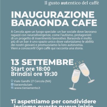 Cercola. “Baraonda Cafe” sarà inaugurato il 13 settembre. Sarà gestito da ragazzi con neurodivergenze, al via progetto di inserimento lavorativo di Tam