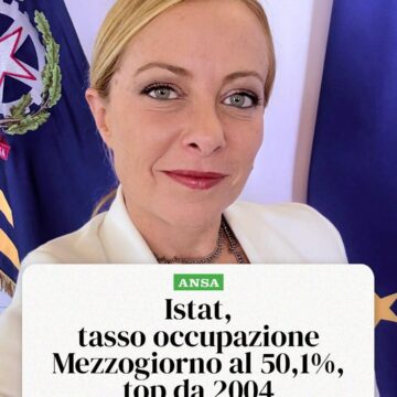 giorgia meloni istat occupazione sud Istat, occupazione Mezzogiorno al 50,1%. Giorgia Meloni : “Al top dal 2004, siamo sulla strada giusta”