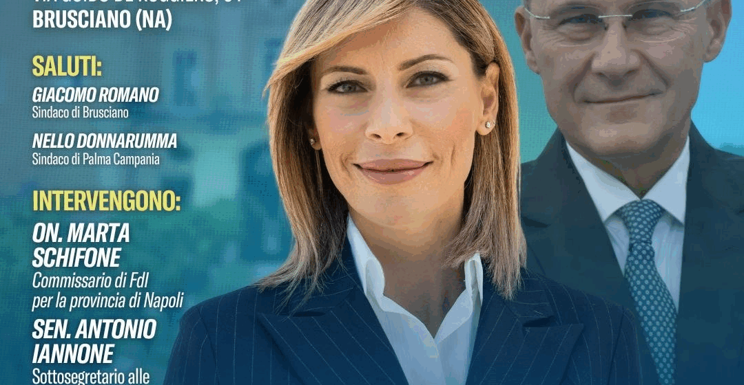 Lea Romano (Fratelli d’Italia)  apre la campagna elettorale a Villa Ruggiero di Brusciano il 3 novembre. Presenti Edmondo Cirielli, candidato governatore, il sottosegretario Antonio Iannone e il deputato Marta Schifone