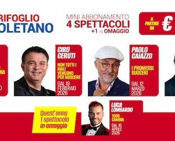 Napoli. Il Teatro Cilea lancia l’esclusivo abbonamento “Quadrifoglio Napoletano” per gli spettacoli di Peppe Iodice, Ciro Ceruti, Paolo Caiazzo e Carlo Buccirosso +1 in omaggio